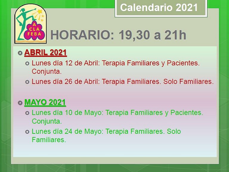 Meses abril y mayo del calendario ACLAFEBA 2021