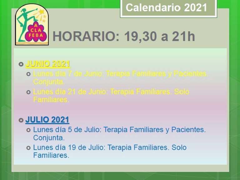 Meses junio y julio del calendario ACLAFEBA 2021