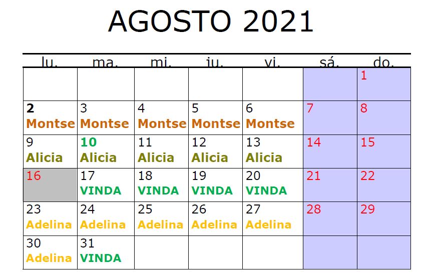 calendario mes agosto